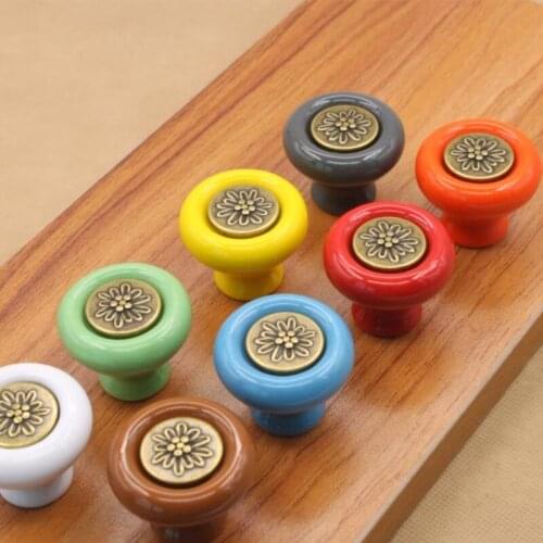 LCH Top Quality 38MM Colored Ceramic Knobs with Antique Brass finish inner core for Kids/ Children Cabinets Cupboard Pulls