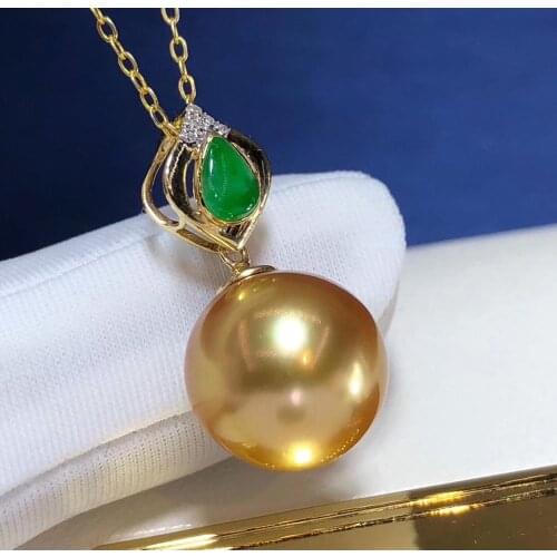 D316 Fine Jewelry 18K Gold Natural Diamonds 13-12mm Ocean Golden Pearl Pendants Necklaces for Women FIne Pearls Pendants