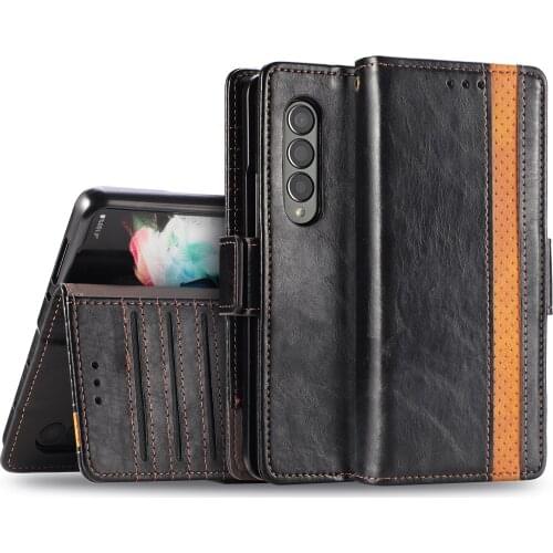 Business Leather Wallet Case for Samsung Galaxy Z Fold3 Fold 3 5G Card Holder Full Protection Phone Bag Cover