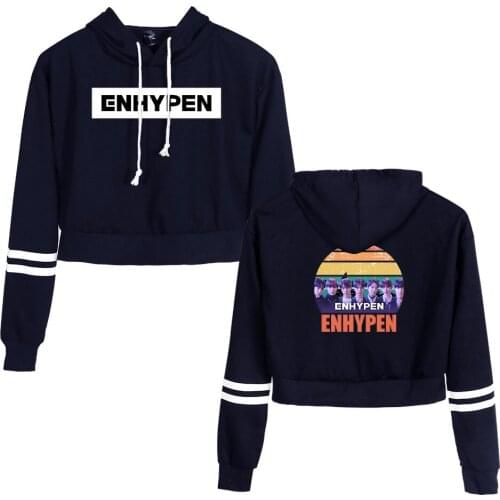 ENHYPEN KPOP 2D print Umbilical hooded sweater Women Hoodies Sexy K-pops hooded Harajuku
