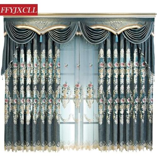 European Style Curtains for Living Room Bedroom Light Luxury Embroidered Chenille Curtains Tulle Finished Product Customization
