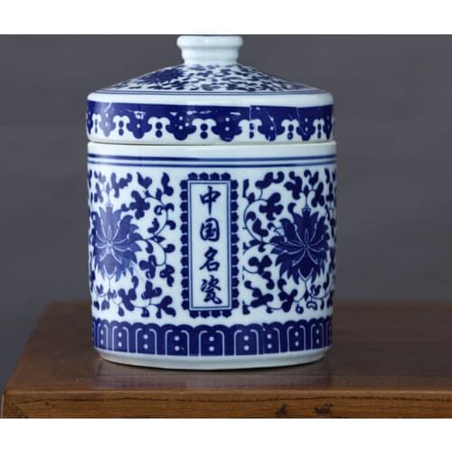 Jingdezhen Porcelain Ornaments Blue and White Porcelain General Jar Storage Jar Porcelain Jar with Lid Tea Caddy Large Ornament