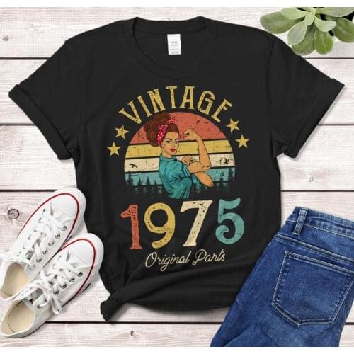 Vintage 1975 Part T-Shirt Made in 46th birthday years old Gift for Girl Wife Mom birthday Plus Size Classic 100% cotton shirt