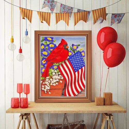 HJMGL 5D Diamond Painting Kits Full Drill Rhinestone Diamond American Flag Bird Cross Stitch Emboridery for Home Decor Gift