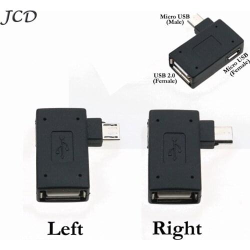 JCD 90 Degree Left /Right Angled Micro USB 2.0 OTG Host Adapter for Cell Phone Tablet micro female power connector