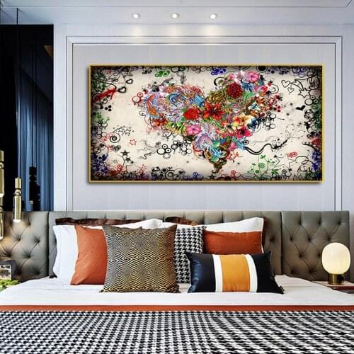 Canvas art painting colorful love heart flowers print on canvas abstract wall art posters and prints Scandinavian home decor