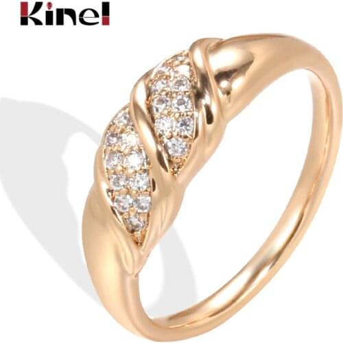 Kinel 2021 New 585 Rose Gold Ethnic Bride Wedding Rings Vintage Look Natural Zircon Ring Geometric Pattern Fine Jewelry