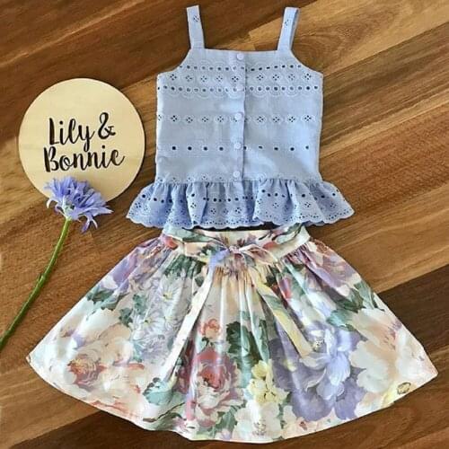 Fashion Floral Outfits Toddler Kid Baby Girl Clothes Blue Sleeveless Vest Tops Short Skirt 2Pcs Imcute Summer Newest Set