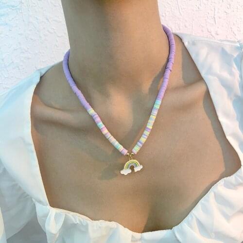 Lalynnly Refreshing Sweet Women Summer Exquisite Cute Soft Pottery Rainbow Handmade Pendant Necklace Designer For Women N9174