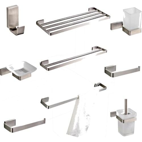 Leyden Brushed Stianless Steel Silver Bath Hardware Sets Toilet Paper Holder Towel Rack Towel Bar Toilet Brush Holder Towel Ring