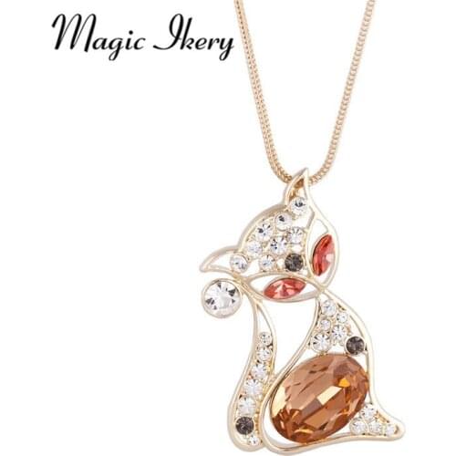 Magic Ikery Luxury Royal cat Rhinestone Crystal long fashion Necklace Ccollares for Women Jewelry pendant jewelry