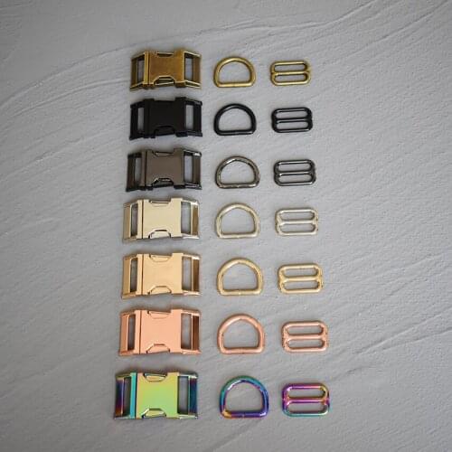 10sets 15/20/25mm Metal Hardware D Ring Belt Straps Slider Side Release Buckle Spring Hook For Dog Leash Harness Accessories 3s8
