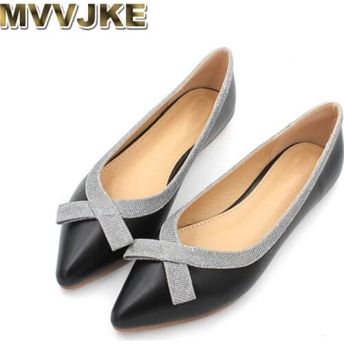 MVVJKE New Woman Flats Women Shoes OL Office Ladies Shoe Butterfly Knot Solid Flat Shoes