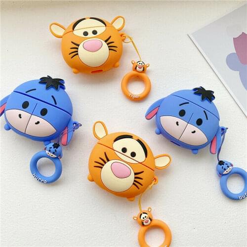 3D Cute Cartoon Donkey Tiger Soft Earphone Cover For Apple AirPods 1/2/Pro Case With Pendant