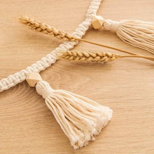 Nordic Kids Baby Room Decor Cotton Rope Wooden Bead Garland with Tassel Wall Hanging Nursery Props Ornament X3UC