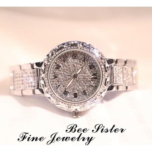 New Hot Sale Famous Brand Bling Watch Women Luxury Austrian Crystal Watch Rose Gold Shinning Diomand Rhinestone Bangle Bracelet