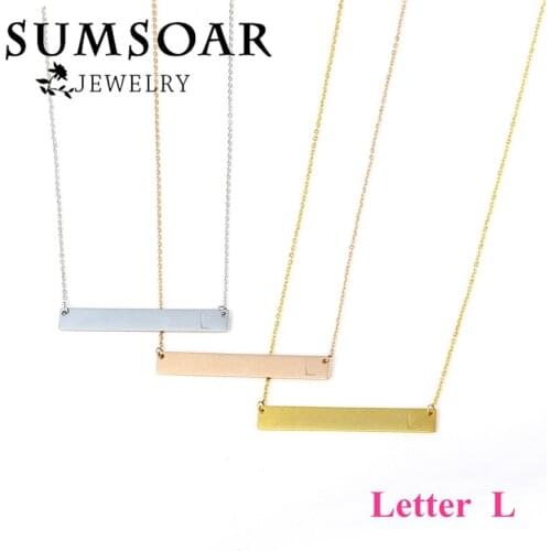 Letter L Horizontal Bar Necklace with Hand-stamped Personalization Initial Couple Necklace as Gift 5pcs/lot Somsoar Jewelry
