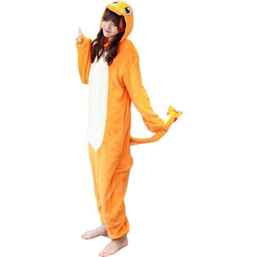 Unisex Kigurumi Adults Animal Pajamas Anime Onesie Charmander Dinosaur Dragon Flannel Cartoon Cute Warm Cosplay Sleepwear