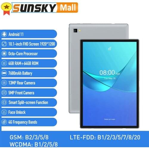 Ulefone Tab A7 4G Phone Call Tablet 10.1 inch 4GB 64GB Face Unlock 7680mAh Battery Android 11.0 Octa-core Dual SIM WiFi TF Card