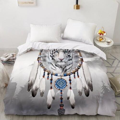 3D Duvet Cover King/queen/custom size,comforter Cover 220/240,1pcs Quilt cover,luxury Bedding Cartoon White Tiger Dreamcatcher