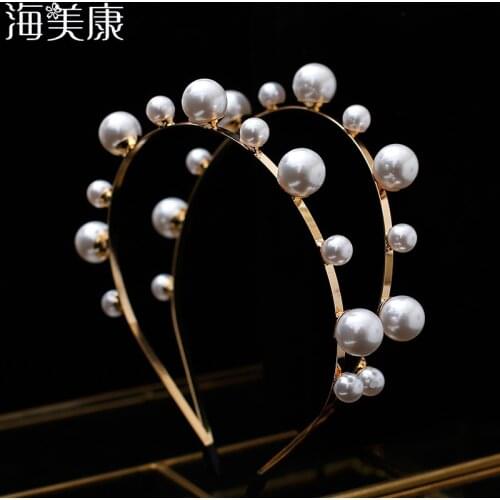 Haimeikang Baroque Pearl Hairbands Bridal Big Pearl Luxury Headband Golden Hair Band Wedding Hair Accessories Metal Circle