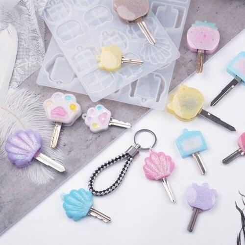 DIY Crystal Epoxy Resin Mold Keychain Key Head Key Cover Cat Claw Mirror Silicone Mold For Resin