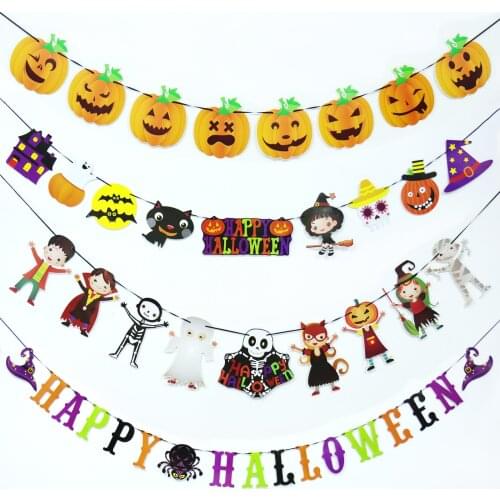Happy Halloween Banner Pumpkin Doll Vampire Bunting Flag Halloween Home Garland Hanging Decorations Party Favors Kids Child Gift
