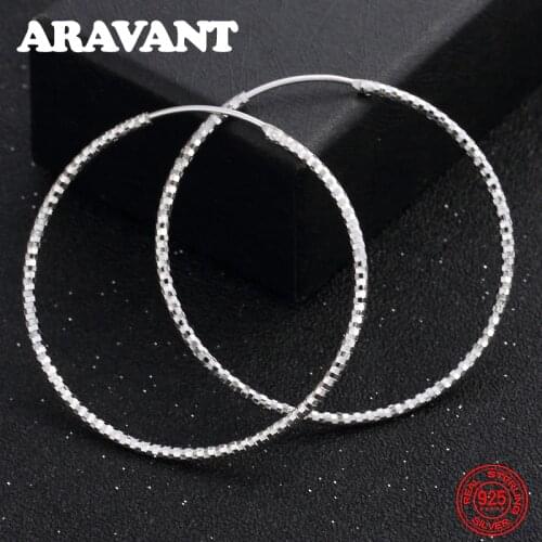 100% 925 Sterling Silver Hoop Earring 43MM Round Circle Loop Simple Silver Sterling Jewelry