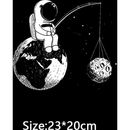 Cute Astronaut Iron on Transfers For Children Clothing Patch Thermo Heat Transfer Applique Ironing Patches Stripes For Clothes