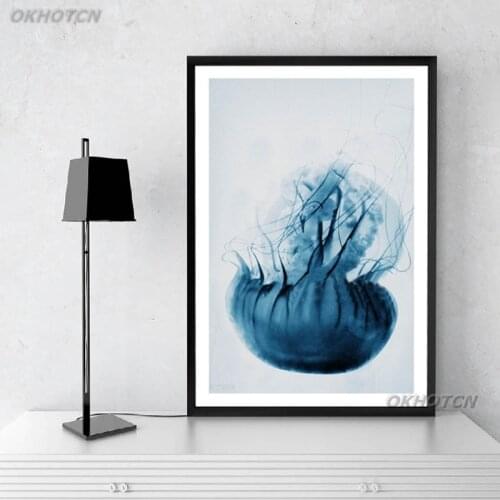 Nordic Modern Minimalism Blue Jellyfish Canvas Oil Drawing Wall Art Print Canvas Painting Living Room Home Decor Poster No Frame
