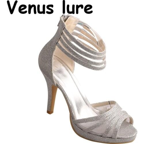 Peep Toe Platform Silver High Heel Wedding Bridal Sandals with Zipper