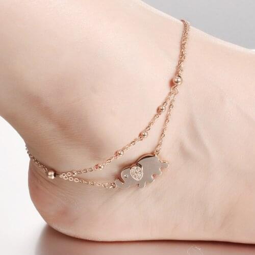 USTAR Stainless Steel Chain Elephant Anklet Bracelet Adjustable Foot Jewelry Animal Anklets For Women Summer Sandals No fading