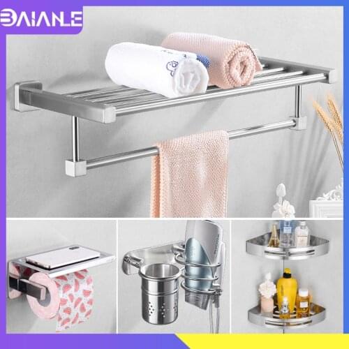 Towel Rack Hanging Holder Stainless Steel Bathroom Hardware Set Towel Bar Bathroom Shelf Organizer Robe Hook Toilet Paper Holder