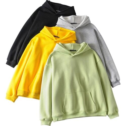 Women Plus Velvet Hoodies Sweatshirt Winter Solid 100% Cotton Hooded Sweatshirt Casual Loose Jumper Pullover Top Dropshipping