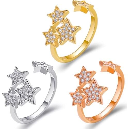 Women Rings Full Cubic Zirconia Opening Adjustable Pentagram Rings Couple Engagement Wedding Rings Give Girlfriend Birthday Gift