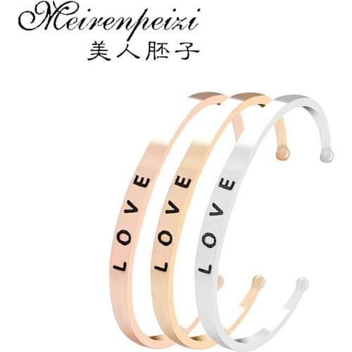 3 Colors Unique Lettering Open Elegant Bracelet Bangle Fashion Rose Gold Color Bracelets & Bangles For Women Jewelry Gift