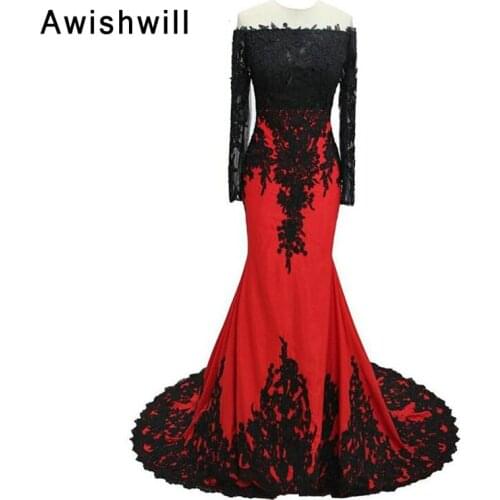 Elegant Long Dresses Evening Lace Appliques Mermaid Evening Gowns For Women Long Sleeve Muslim Formal Party Dress Customized
