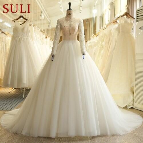 SL-519 Charming Lace Vintage Wedding Dress Pearls Long Sleeve Bridal Wedding Dresses 2018