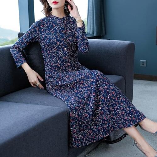 Korea Vintage 4XL Plus Size Midi Women Dress 2021 Autumn Winter Red Floral Long Sleve Maxi Dresses Elegant Bodycon Party Vestido