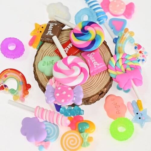30pcs/Bag Mixed Candy Cream Resin Nail Art Decorations Cute Lollipop Kawaii Colorful 3D Random Shape Manicure Accessories AD#27