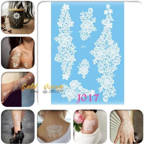 1PC Hot Sale Flash Metallic Waterproof Tattoo Stickers White Henna Paste GJ017 Large Size Flower Bracelet Tattoo Jewel Lace