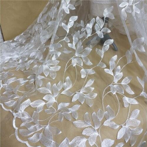 1 Yard Gorgeous Leaf Embroidery Bridal Dress Fabric Tulle lace fabric for Wedding Gown Dance Prom, Flower Girl Dress Party Dress