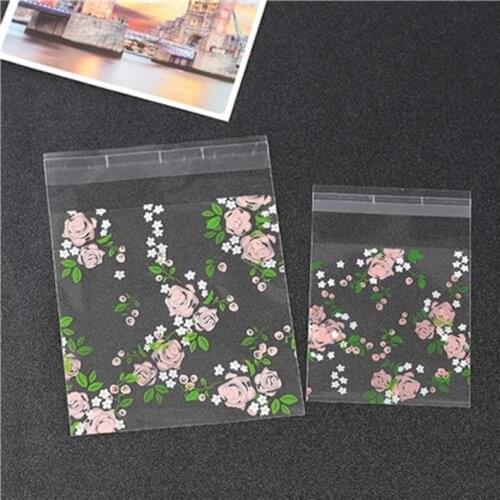100Pcs Lovely Cartoon Flower Cookies Biscuits Bags Self-adhesive Party Wedding Bag Cake Candy Gift Bags Baking Package