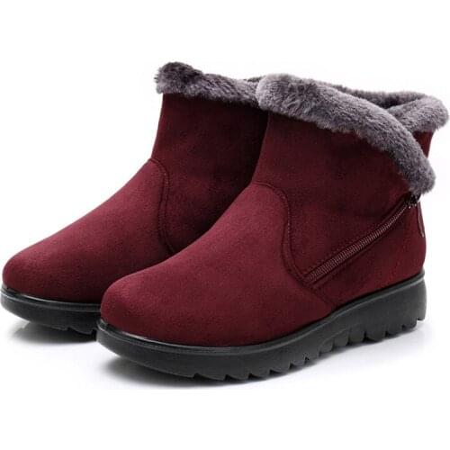 2019Women Snow Boots Warm Short Fur Plush Winter Ankle Boot Plus Size Platform Ladies Suede Zip Shoes Female Comfort Drop Shipping