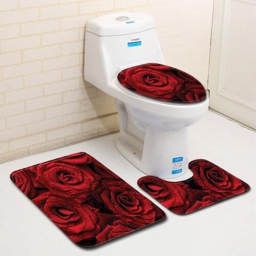 3pcs/set Vintage Cartoon Print Anti-slip Bathroom Floor Mat Home Decor Shower Non-Slip Rug Bath Door Mats Rose Flower