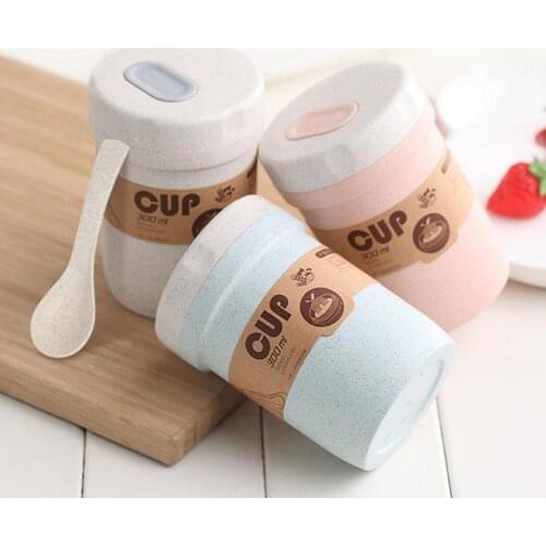 300ml Wheat Straw Breakfast Porridge Sealed Soup Cup Work Lunch Box Container Sealed Cup Food Container Soup Cup