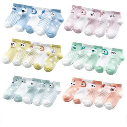 5 Pairs/lot Kids Cotton Socks Boy Girl Baby Cute Cartoon Warm Stripe Dots Fashion School Socks Autumn Winter Short Socks 0-12Y