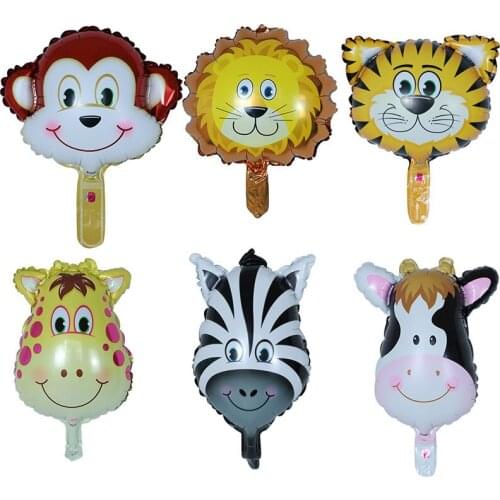 6pcs/lot Mini Lion Tiger Cow Animal Head Foil Balloons Happy Birthday Party Decoration Supplies Baby Shower Air Globos Kids Toys