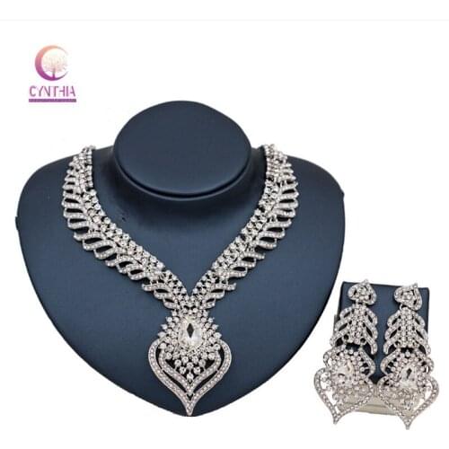 2017 African Nigerian Wedding Bridal Dubai full crystal silver plated Jewelry Sets African Beads Jewelry Set Wholesale