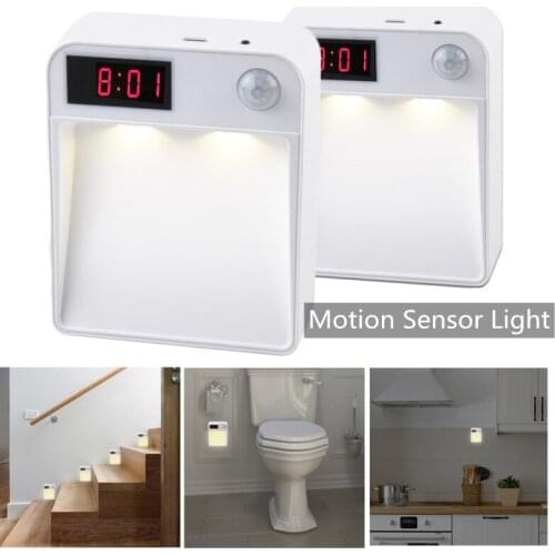 LED Night Light Wireless PIR Motion Auto Sensor Lamp Hallway Closet Stair Room Lamps With Clock Bedroom Home Wardrobe Decor